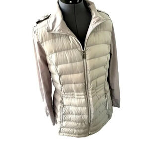 BCBGeneration Sz Large Gray Down Filled Removable hood puffer jacket adjustable